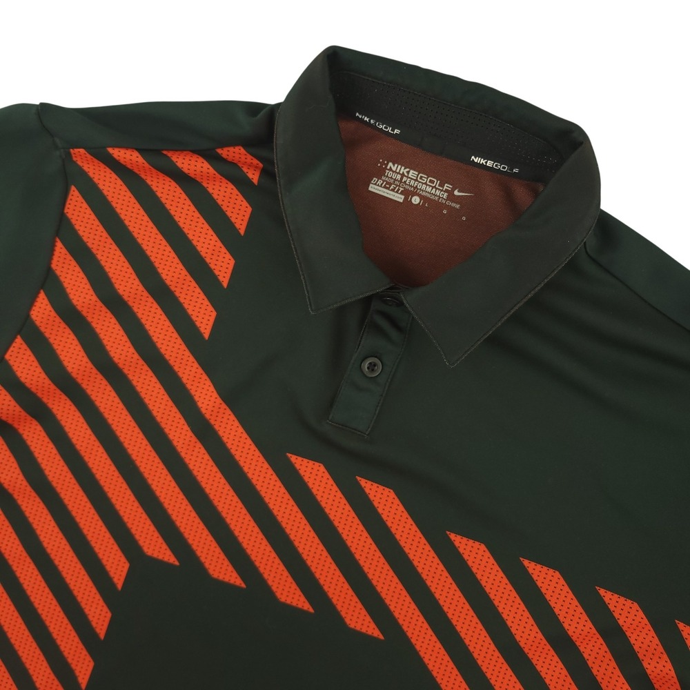 Nike Golf Dri-FIT Polo Shirt Mens L Green Orange Stripe Tour Performance Top